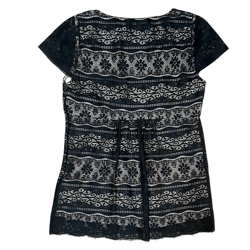 ECI Lace Blouse Women 6 Black Empire Waist Short Sleeve Scoop Neck Whimsigoth‎